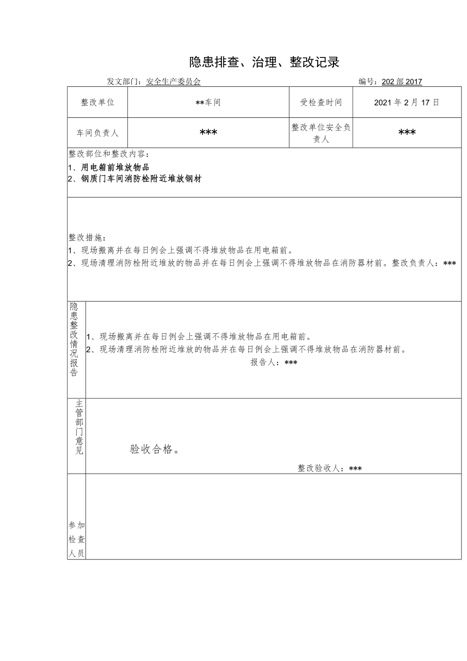 2023版《隐患排查、治理、整改记录样本》.docx_第1页