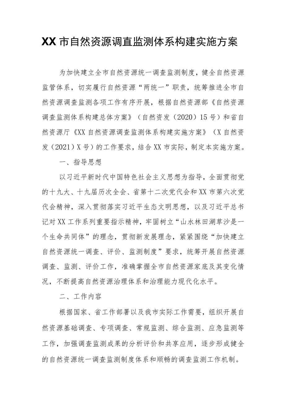 XX市自然资源调查监测体系构建实施方案.docx_第1页