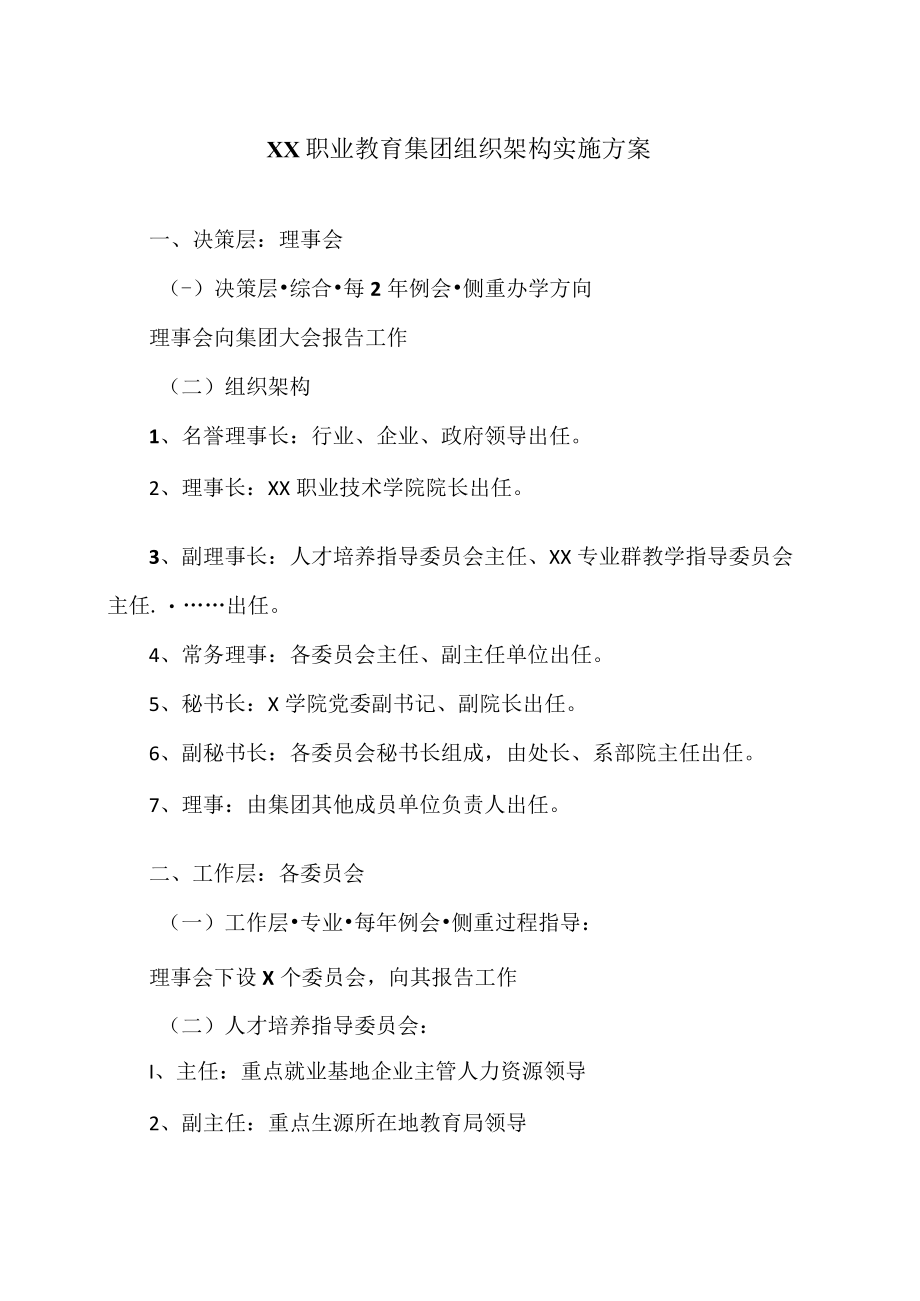 XX职业教育集团组织架构实施方案.docx_第1页