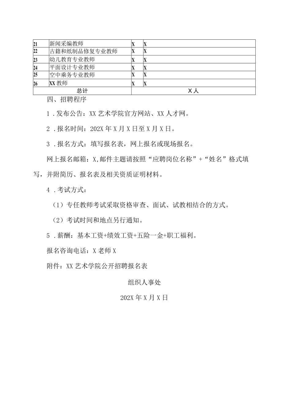 XX艺术学院202X年编外专任教师招聘方案.docx_第2页