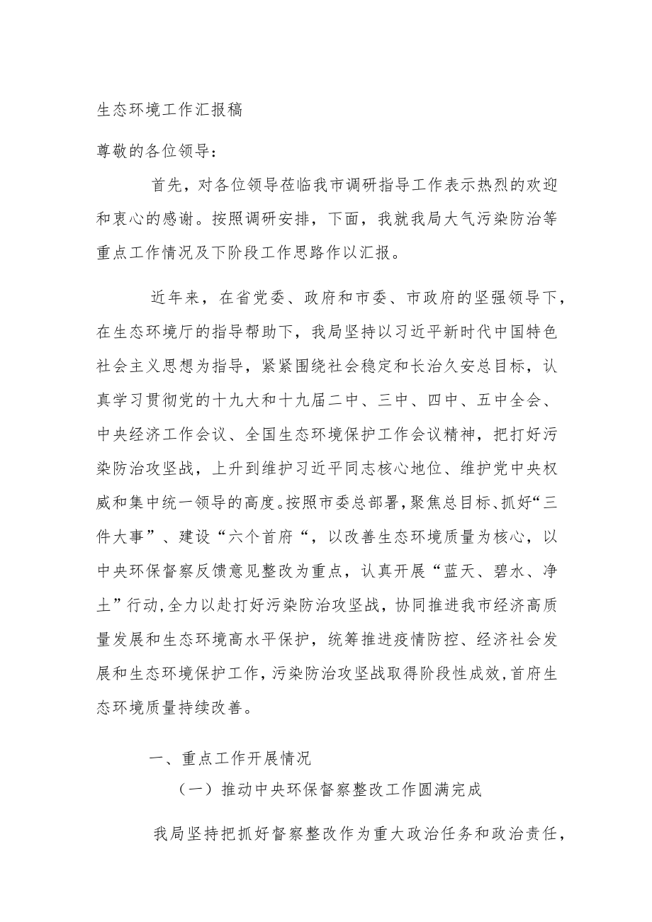 生态环境工作汇报稿.docx_第1页