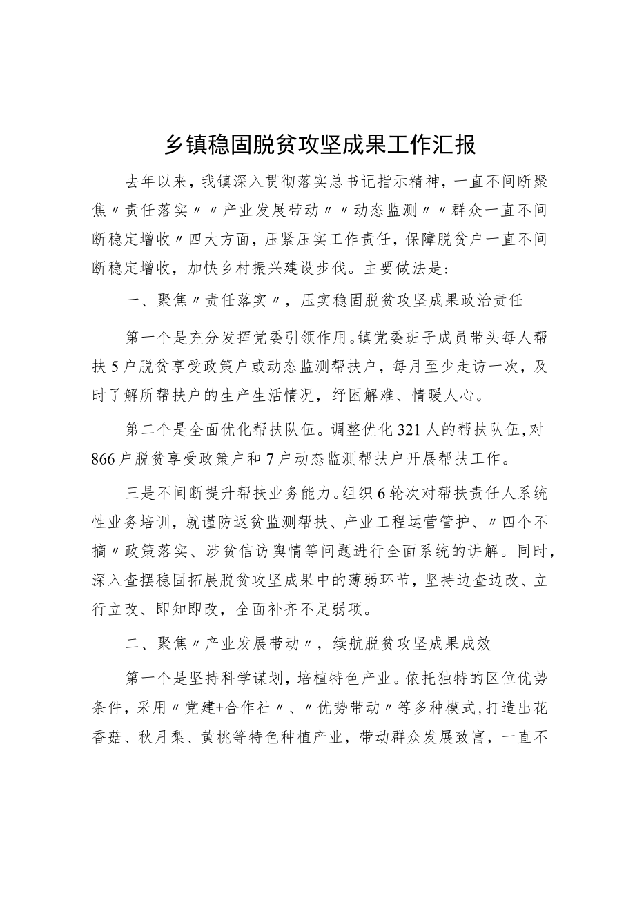 乡镇巩固脱贫攻坚成果工作汇报.docx_第1页