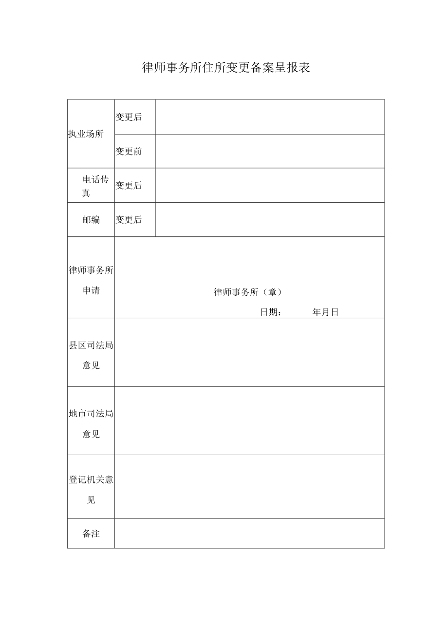 律师事务所住所变更备案呈报表.docx_第1页