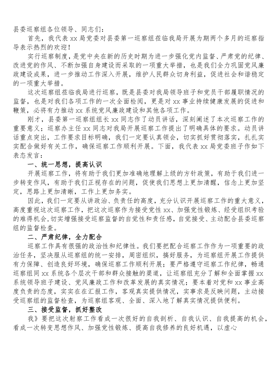 在巡察工作动员会上的表态发言.docx_第1页