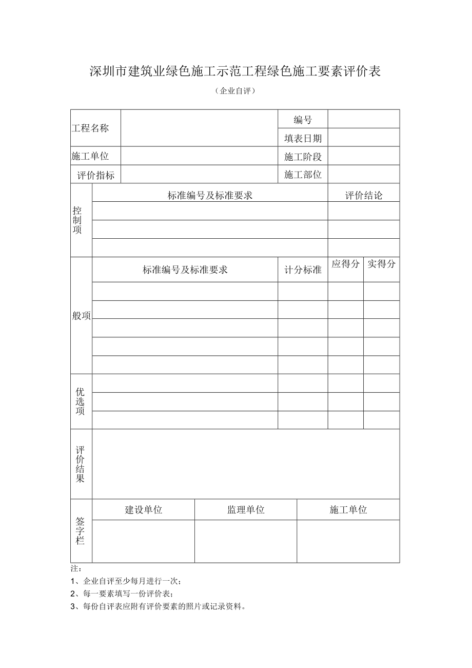 建筑业绿色施工示范工程绿色施工要素评价表（企业自评）.docx_第1页