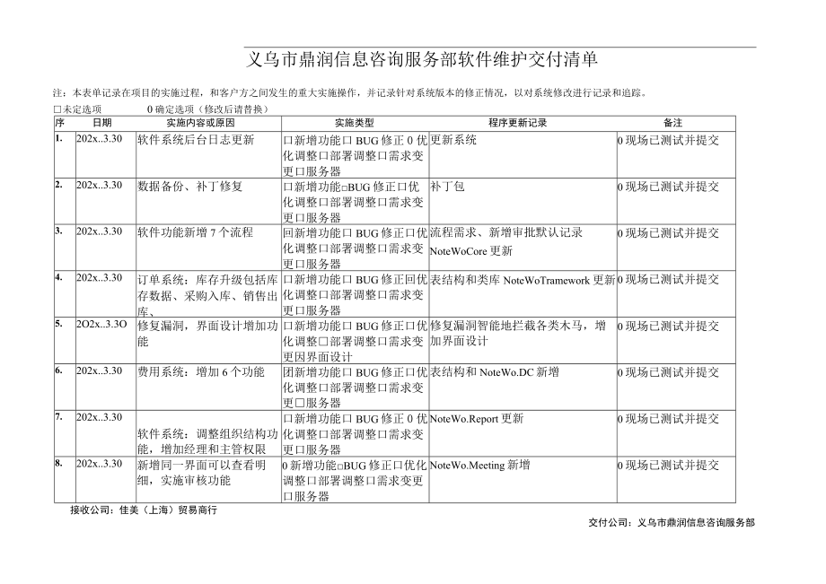 软件交付记录模板参考.docx_第1页