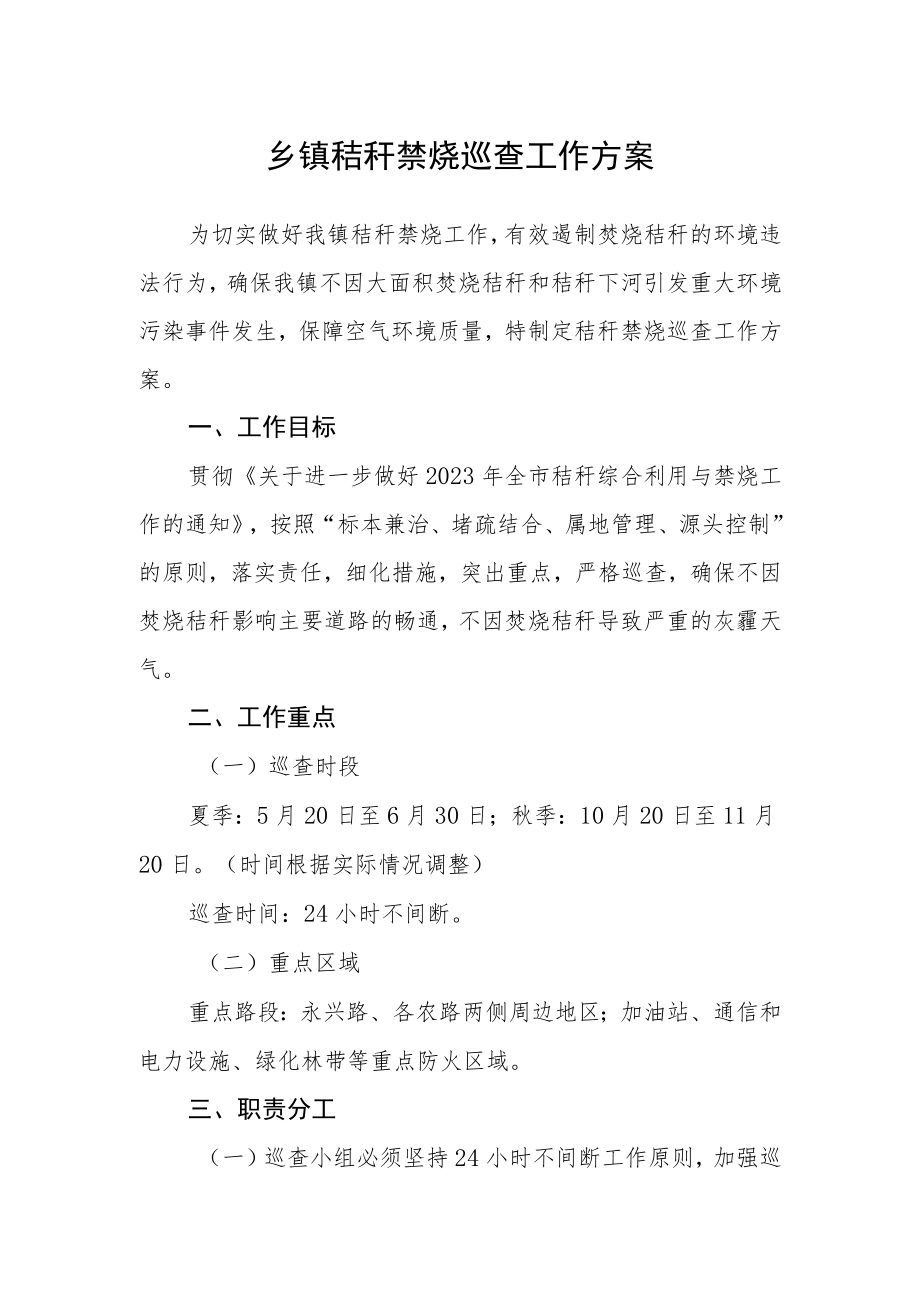 乡镇秸秆禁烧巡查工作方案.docx_第1页