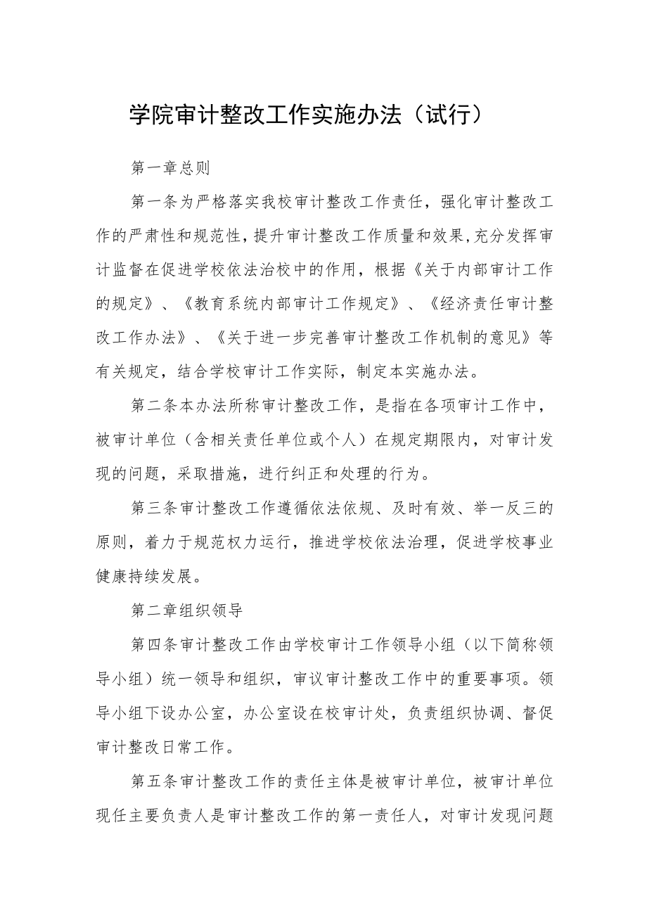 学院审计整改工作实施办法（试行）.docx_第1页