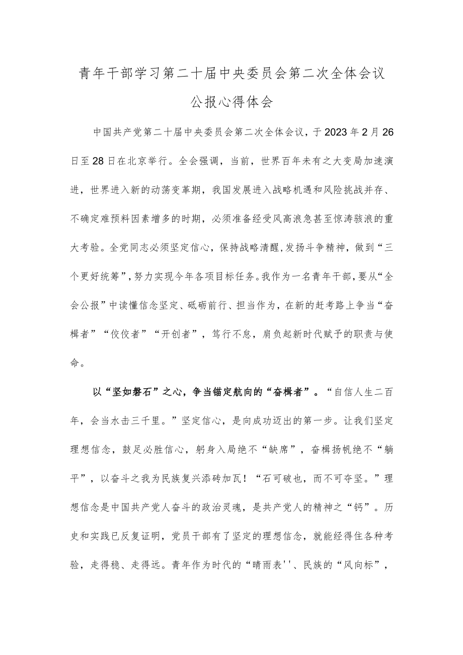 青年干部学习第二十届中央委员会第二次全体会议公报心得体会.docx_第1页