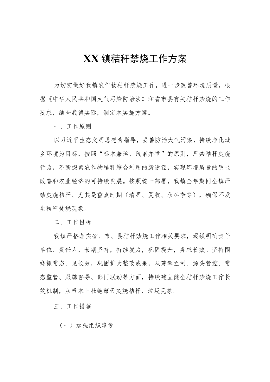 XX镇秸秆禁烧工作方案.docx_第1页