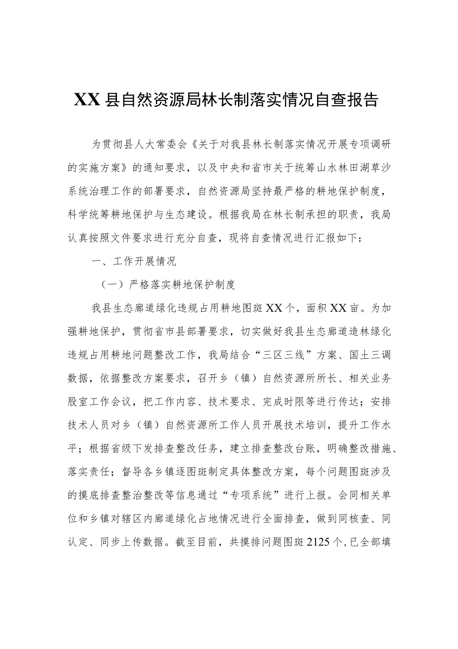 XX县自然资源局林长制落实情况自查报告.docx_第1页