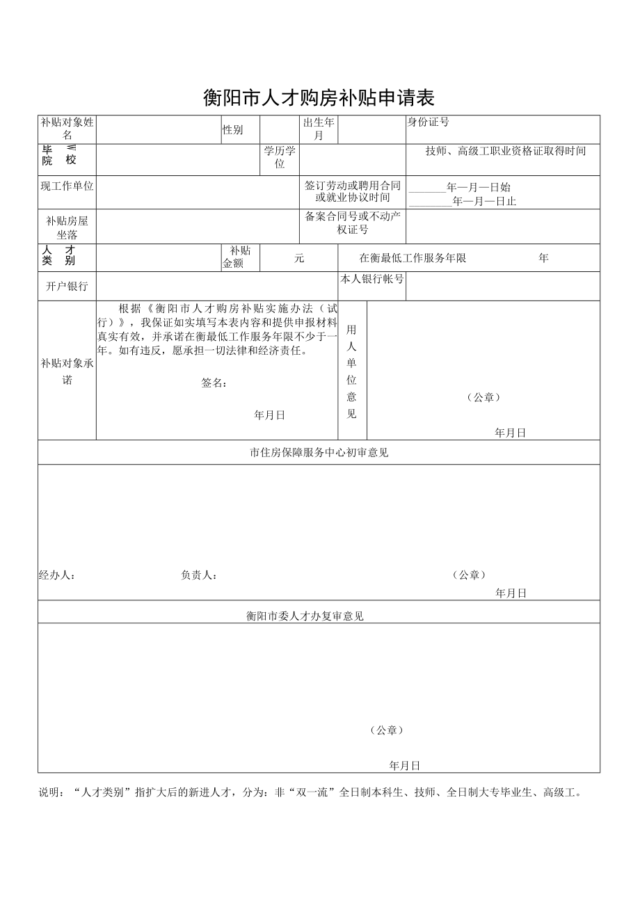 衡阳市人才购房补贴申请表.docx_第1页