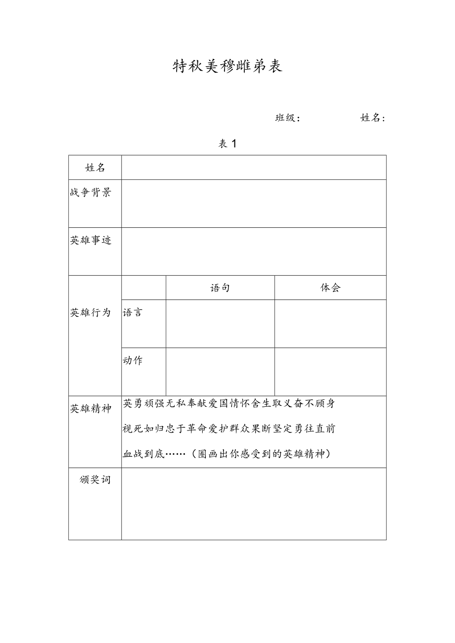 特级英雄推荐表 教学设计.docx_第1页