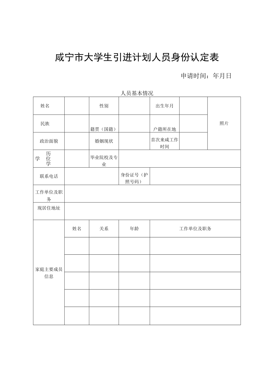 咸宁市“大学生引进计划”人员身份认定表.docx_第1页