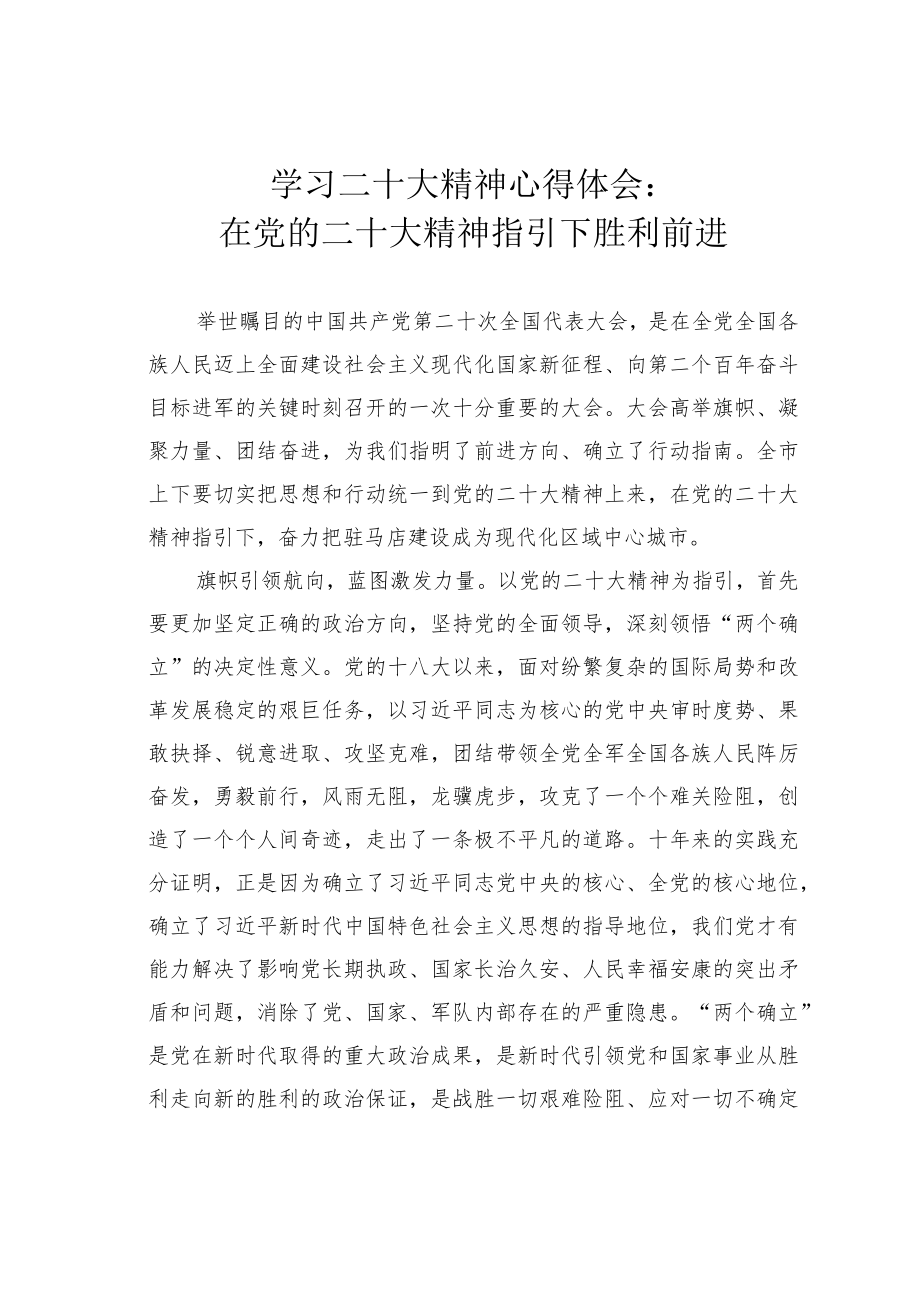 学习二十大精神心得体会：在党的二十大精神指引下胜利前进.docx_第1页