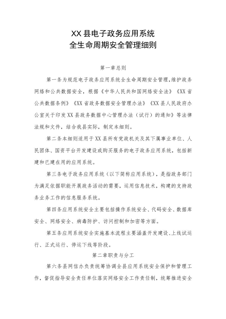 XX县电子政务应用系统全生命周期安全管理细则.docx_第1页