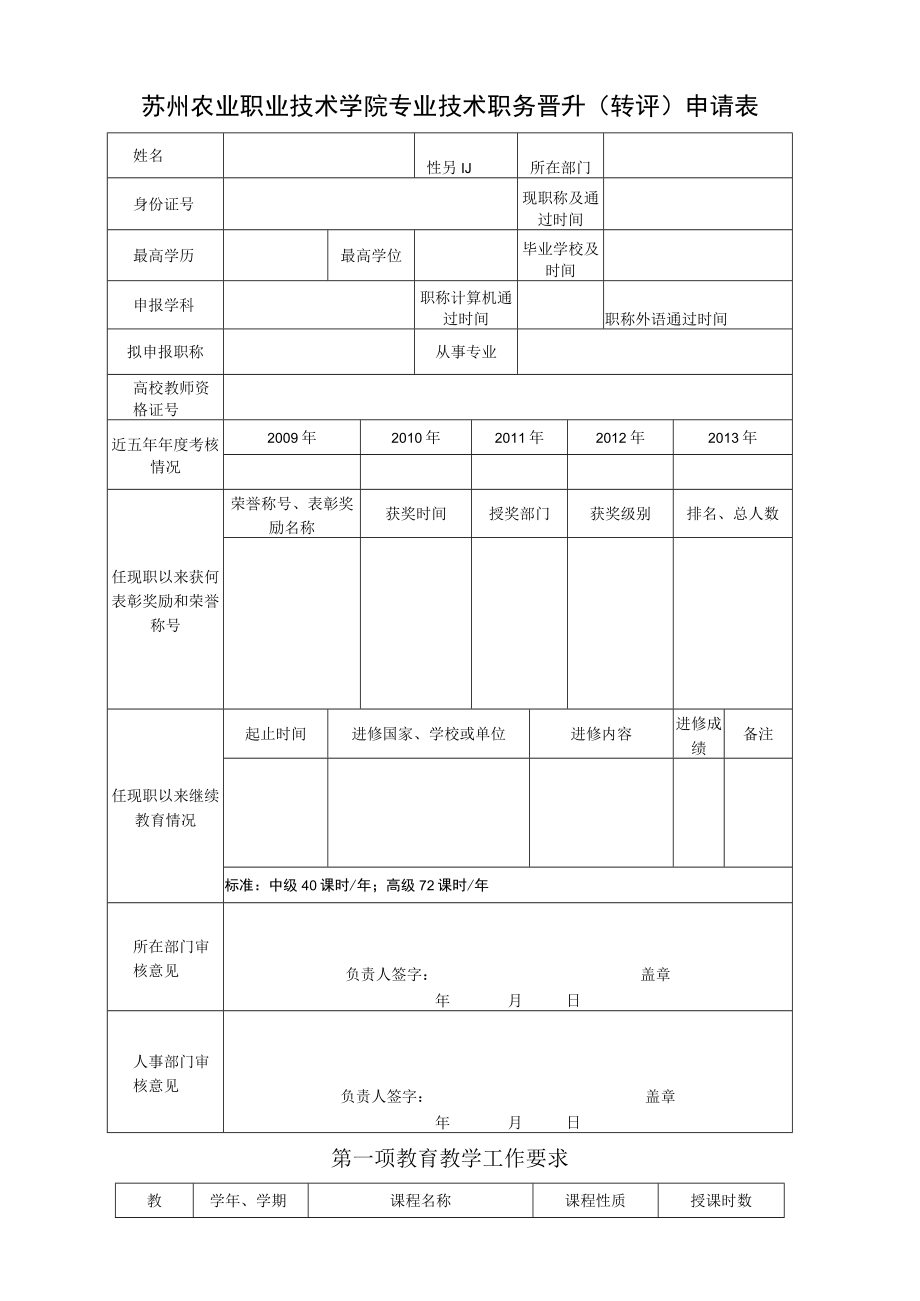 苏州农业职业技术学院专业技术职务晋升转评申请表.docx_第1页