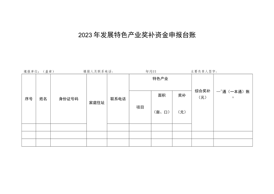 2023年发展特色产业奖补资金申报台账.docx_第1页