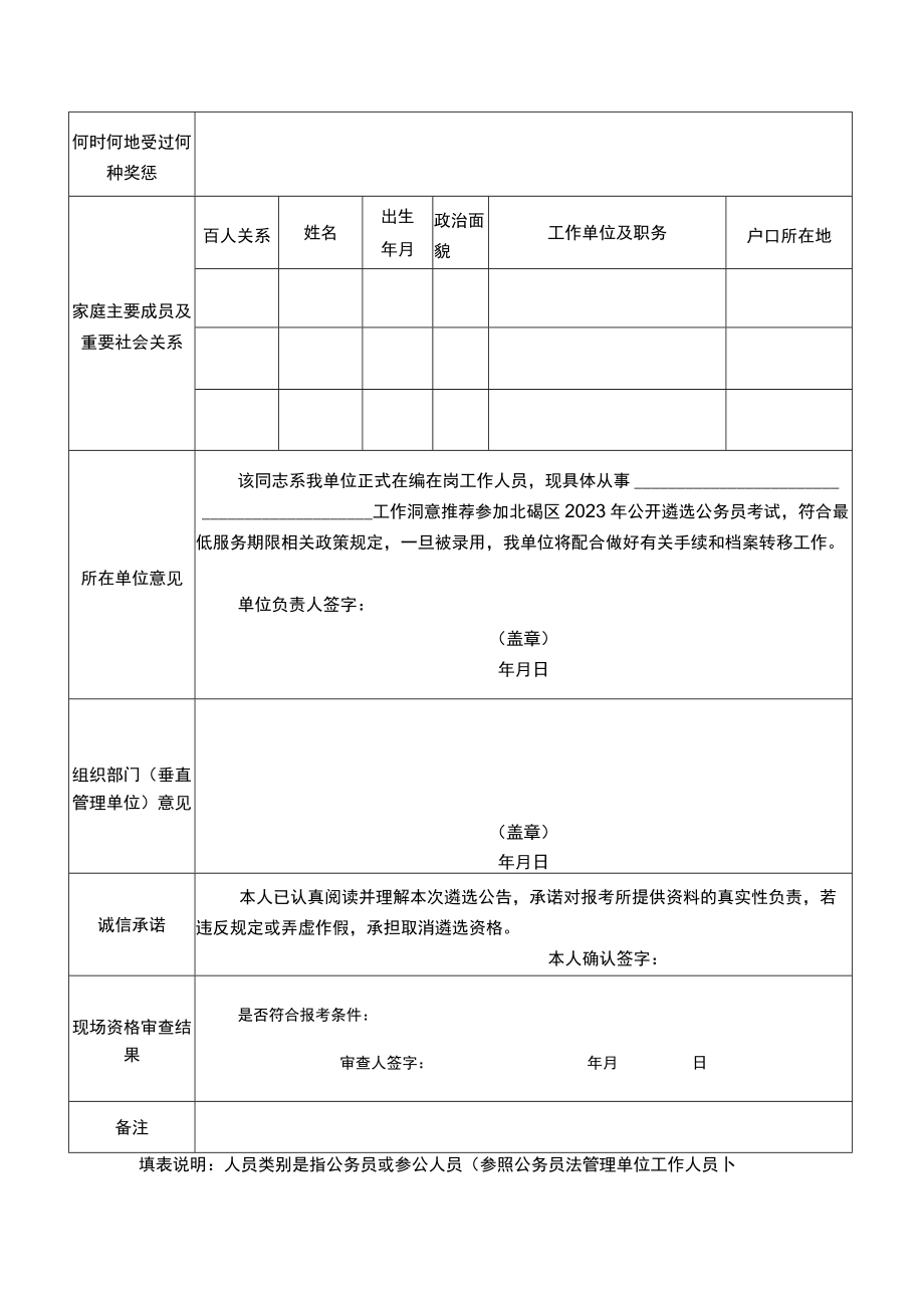 重庆市北碚区2023年公开遴选公务员现场资格审查表.docx_第2页