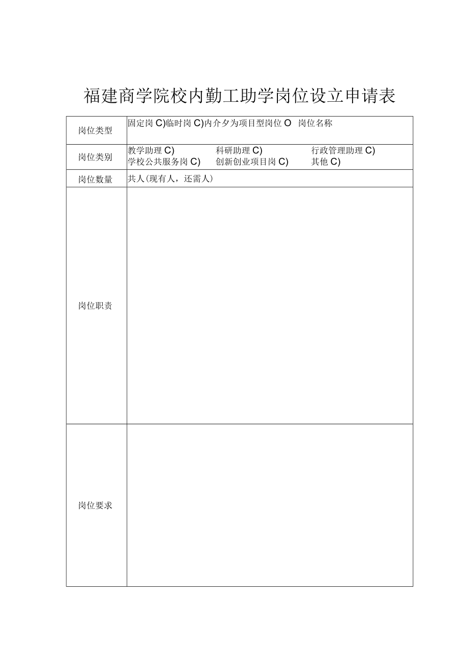 福建商学院校内勤工助学岗位设立申请表.docx_第1页