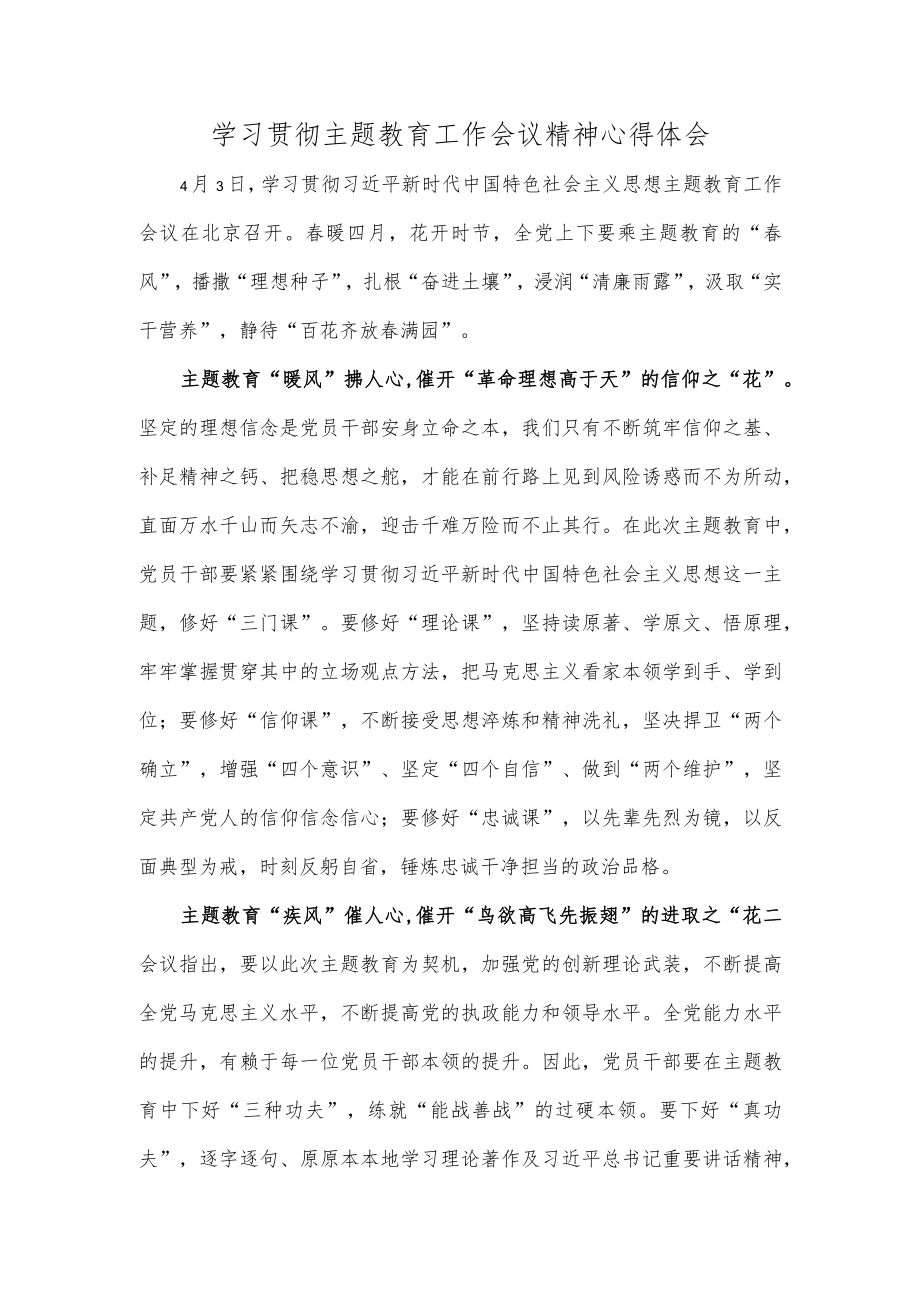 学习贯彻主题教育工作会议精神心得体会.docx_第1页