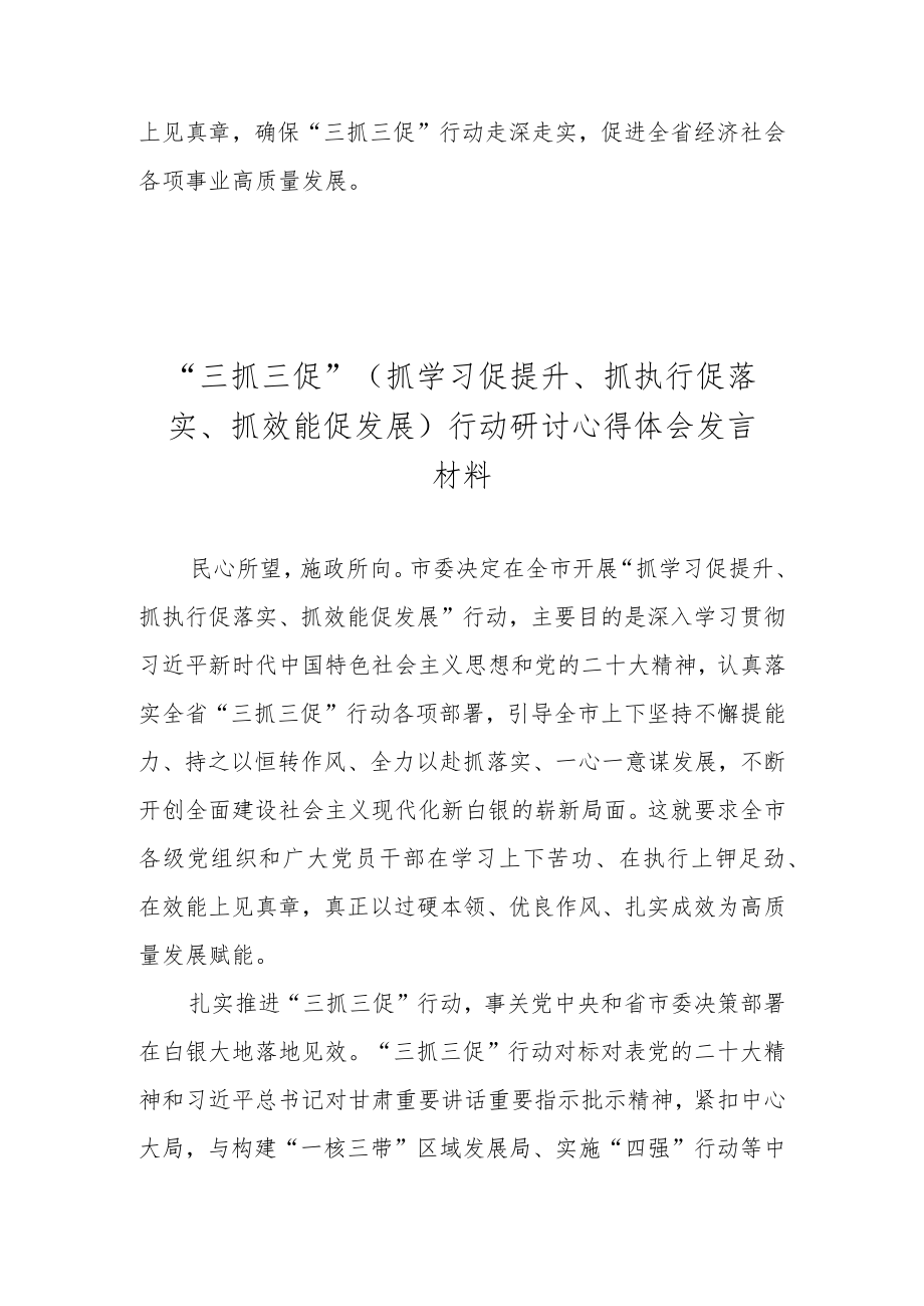 2023年“三抓三促”行动专题研讨心得发言材料 十篇.docx_第3页