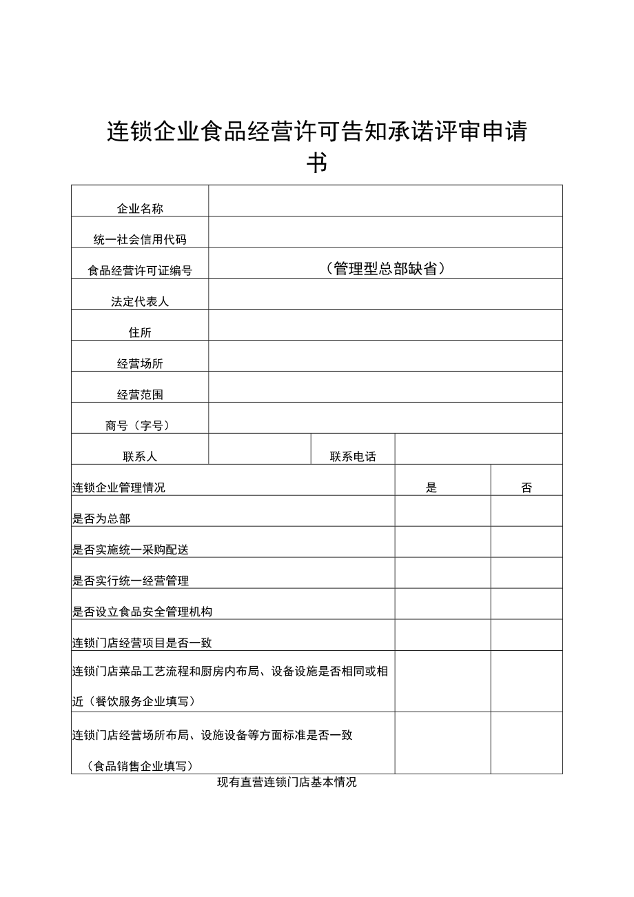 连锁企业食品经营许可告知承诺评审申请书、评审表、资格确认函、承诺书.docx_第1页