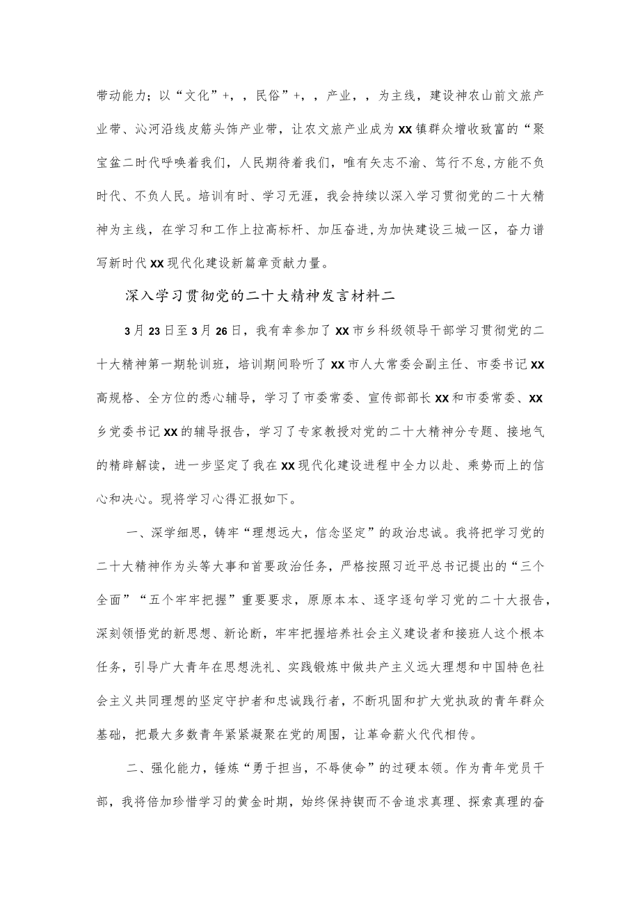 深入学习贯彻党的二十大精神发言材料2篇.docx_第3页