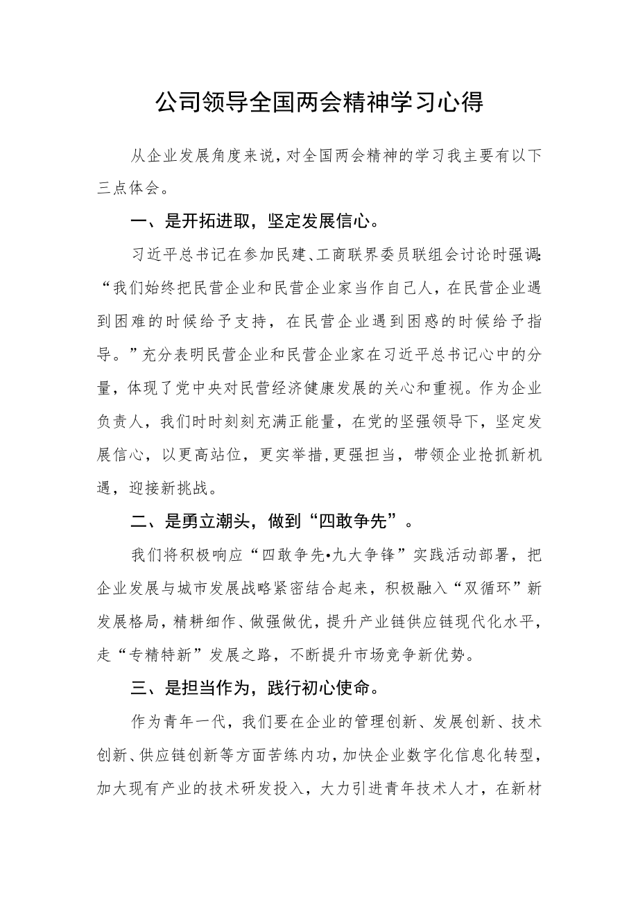 公司领导全国两会精神学习心得.docx_第1页