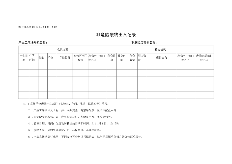 L3.2-QHSE-Pc024-OC-R002 非危险废弃物出入记录.docx_第1页