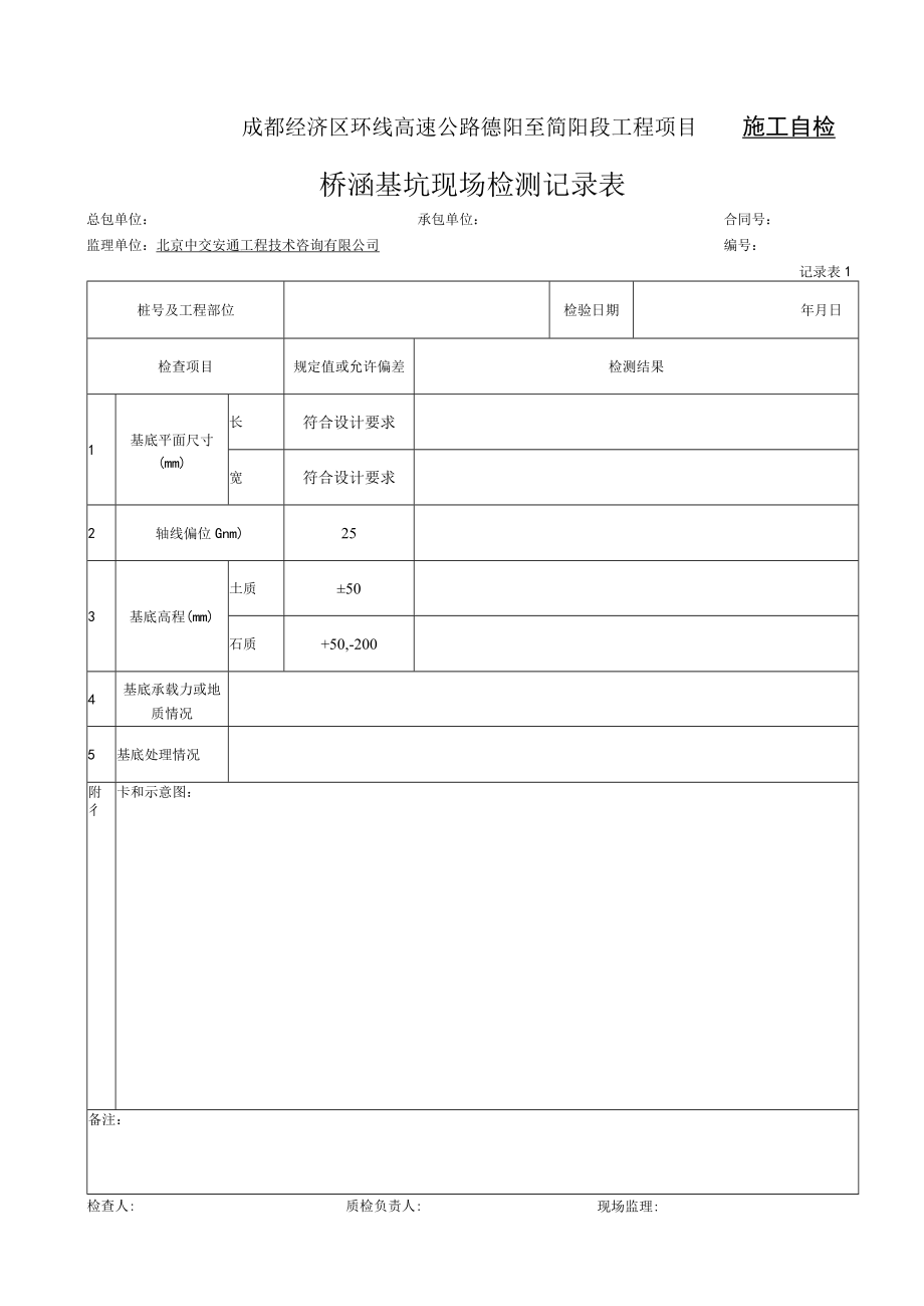 1、桥涵基坑现场检测记录表（记录表1）1.docx_第1页