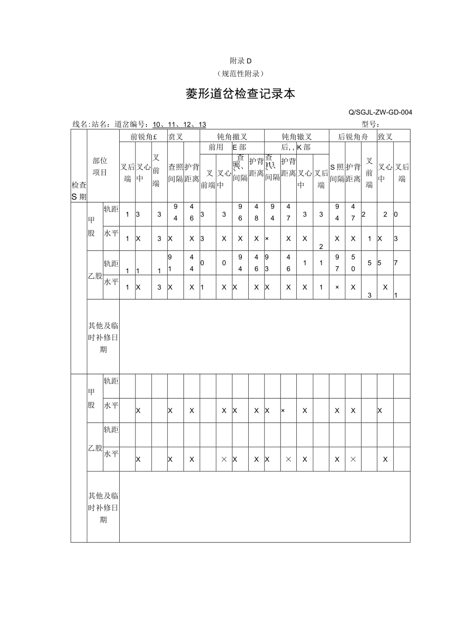 10-13菱形道岔检查记录表.docx_第1页