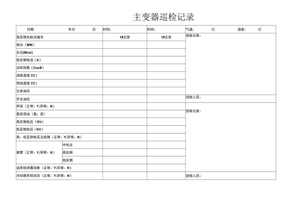 110KV主变压器巡检记录.docx_第1页