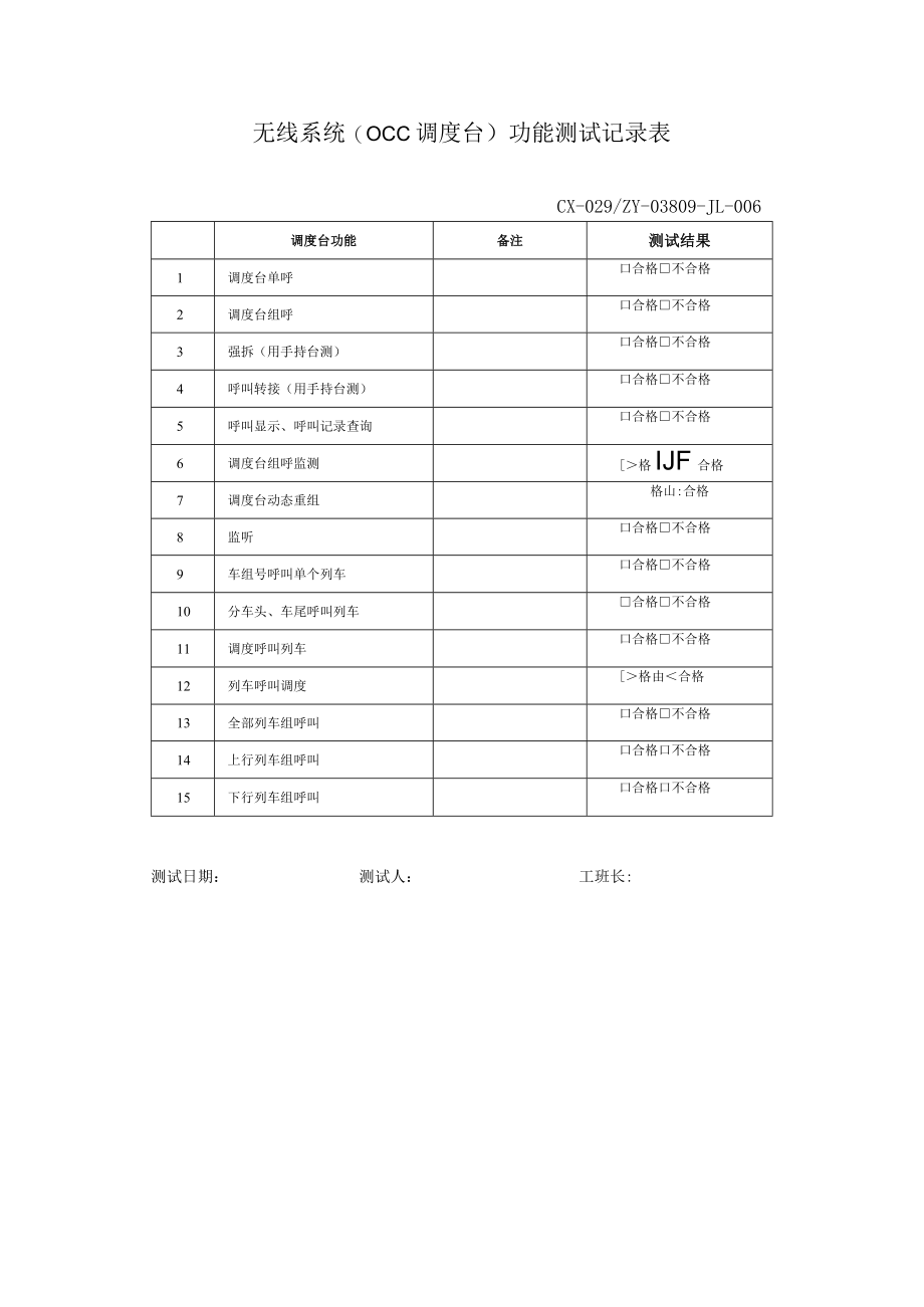 CX-029-ZY-03809-JL-006 无线系统（OCC调度台）功能测试记录表.docx_第1页