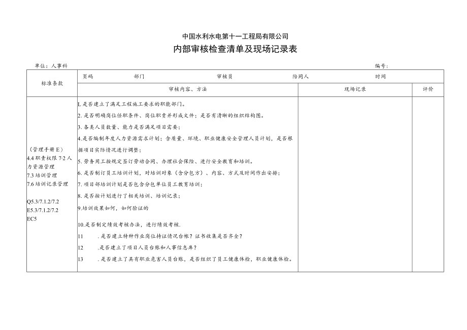 6.二分局内审记录表 - 人力资源20181.docx_第1页