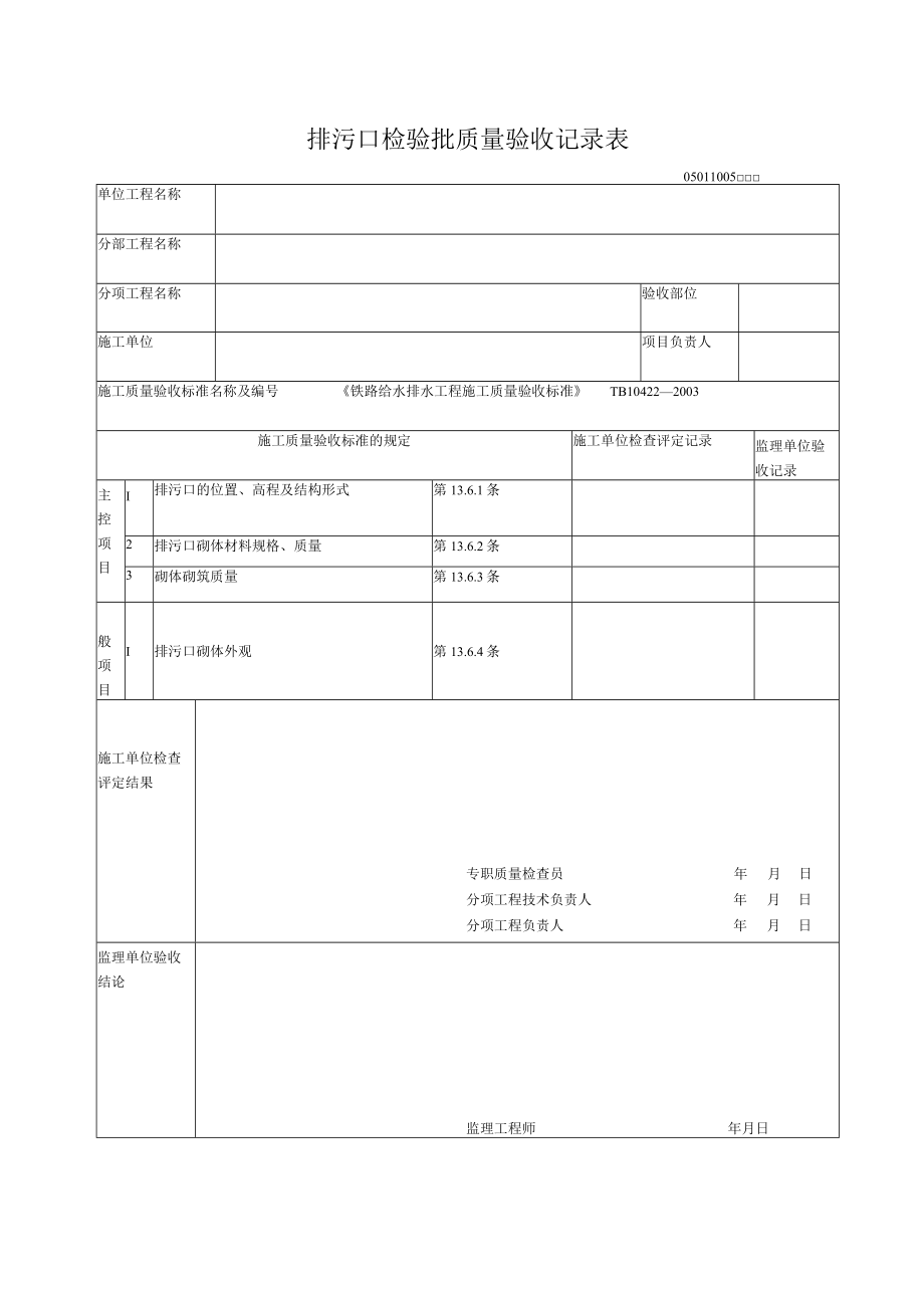 10-05排污口检验批质量验收记录表.docx_第1页