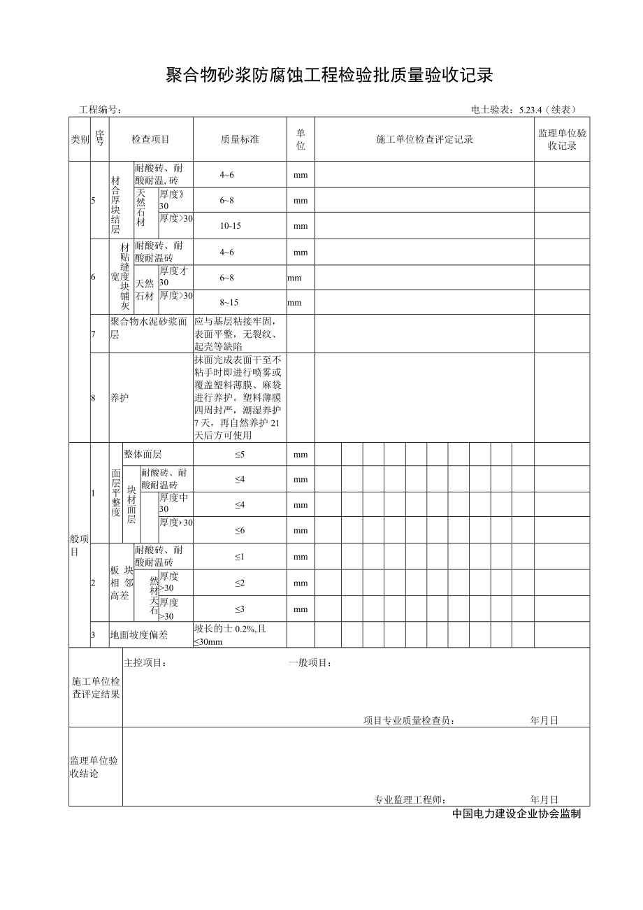 5.23.4聚合物水泥砂浆防腐蚀工程检验批质量验收记录.docx_第2页