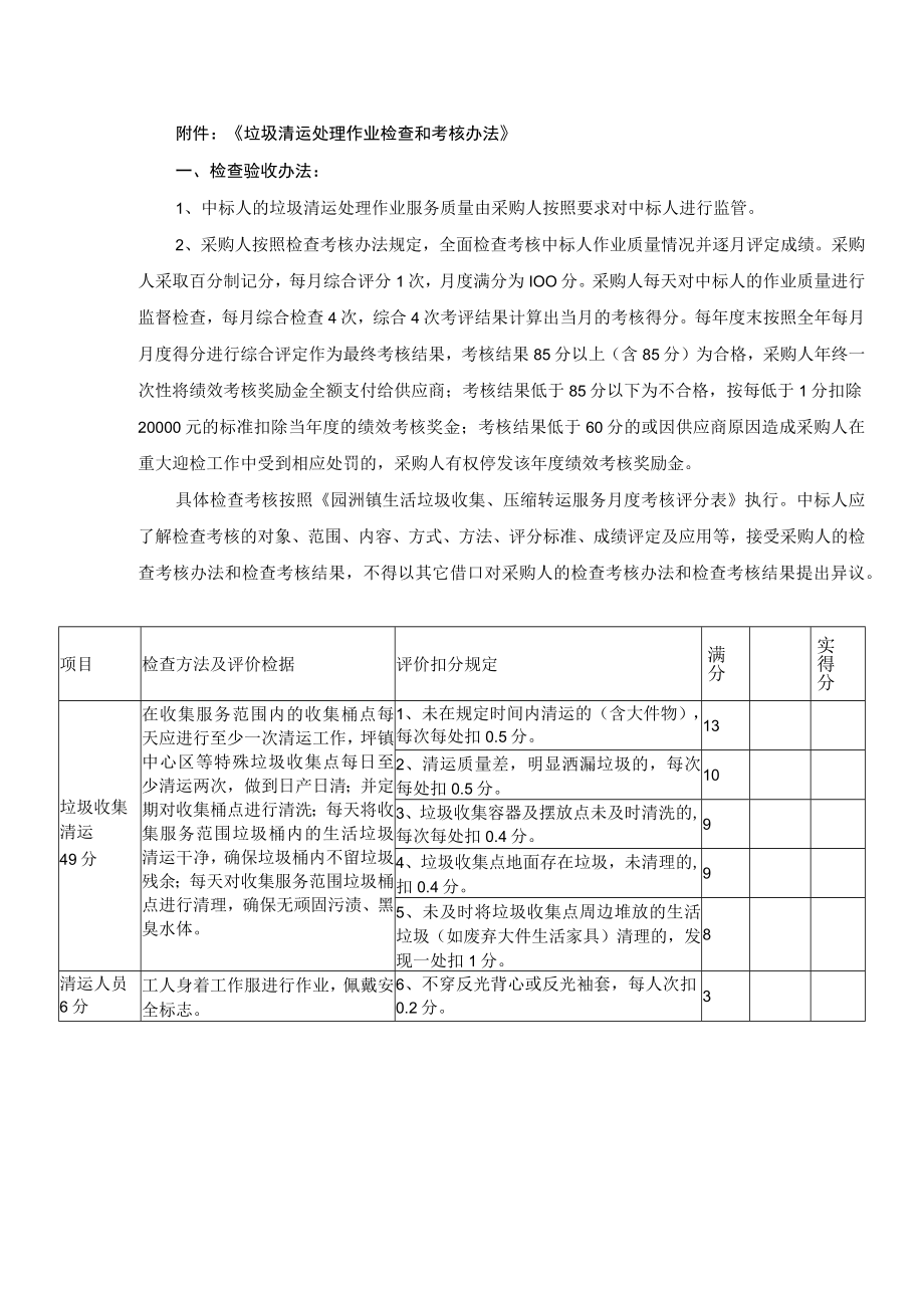 《垃圾清运处理作业检查和考核办法》.docx_第1页