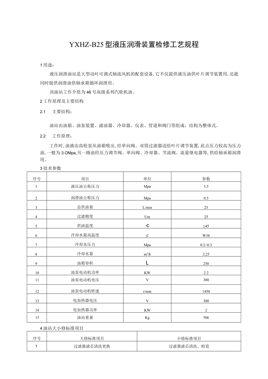 YXHZ—B25型液压润滑装置检修工艺规程.docx_第1页