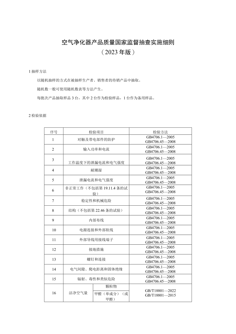 20 空气净化器产品质量国家监督抽查实施细则（2023年版）.docx_第1页