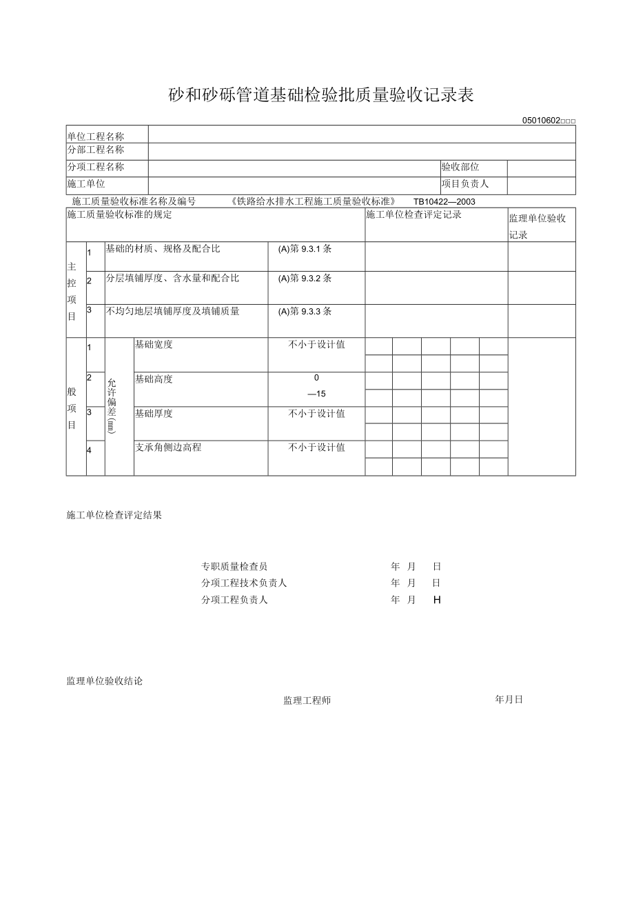 04-02砂和砂砾管道基础检验批质量验收记录表.docx_第1页