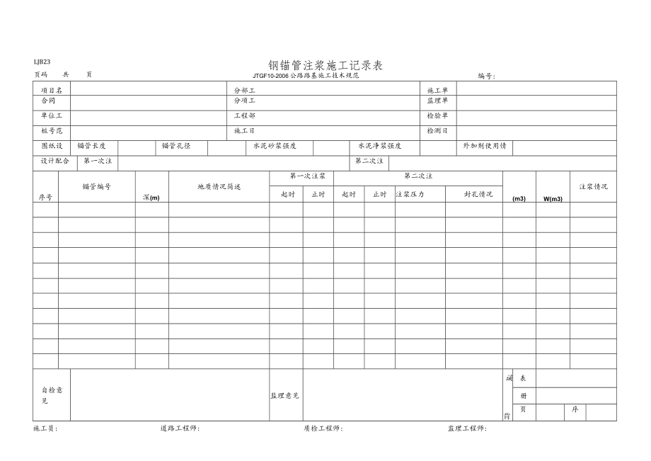 LJB23-钢锚管注浆施工记录表.docx_第1页