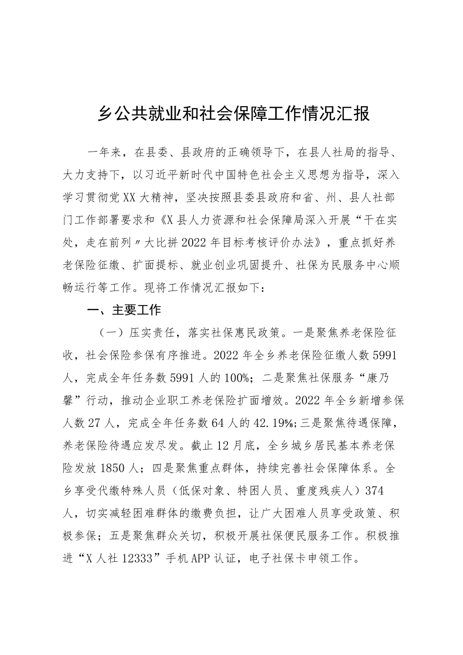 乡公共就业和社会保障工作情况汇报.docx_第1页