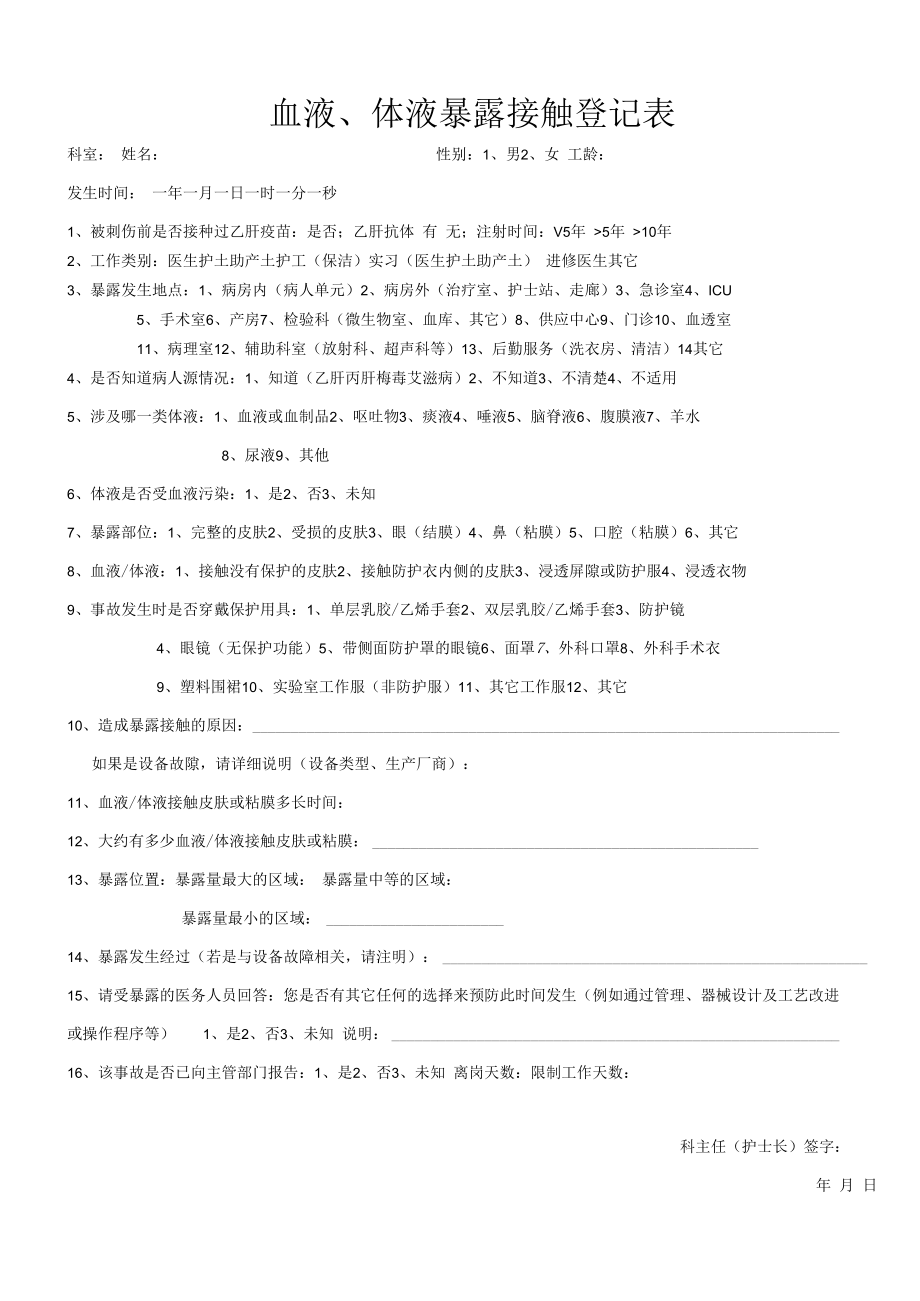 人民医院血液、体液暴露接触登记表.docx_第1页