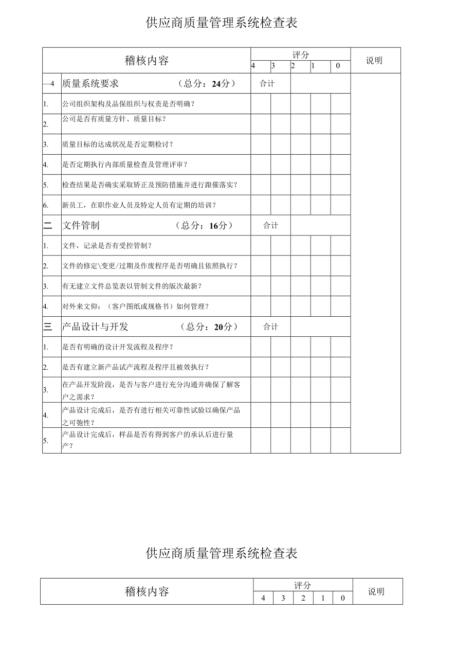 供应商质量管理系统检查表.docx_第1页