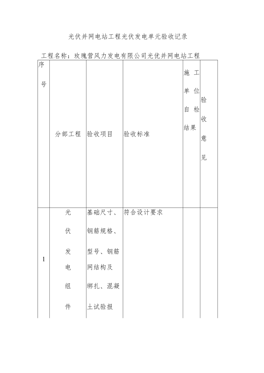 光伏并网电站工程光伏发电单元验收记录.docx_第1页