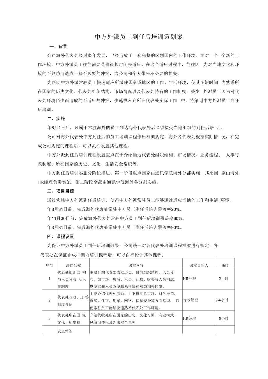 中方员工到任后培训策划案(通讯学院战略文化素质推广项目组).docx_第1页