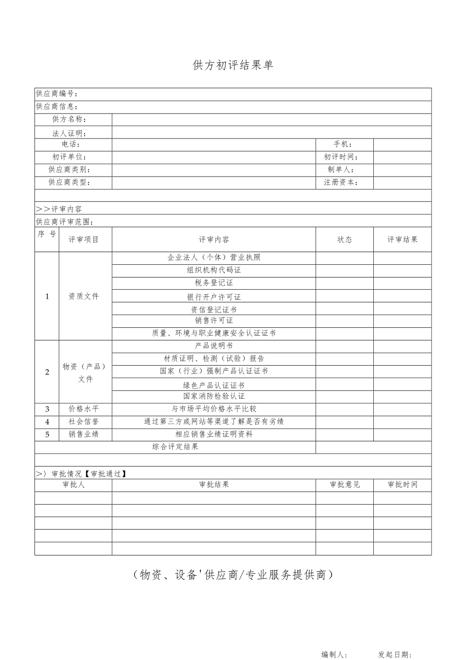 供方初评结果单.docx_第1页