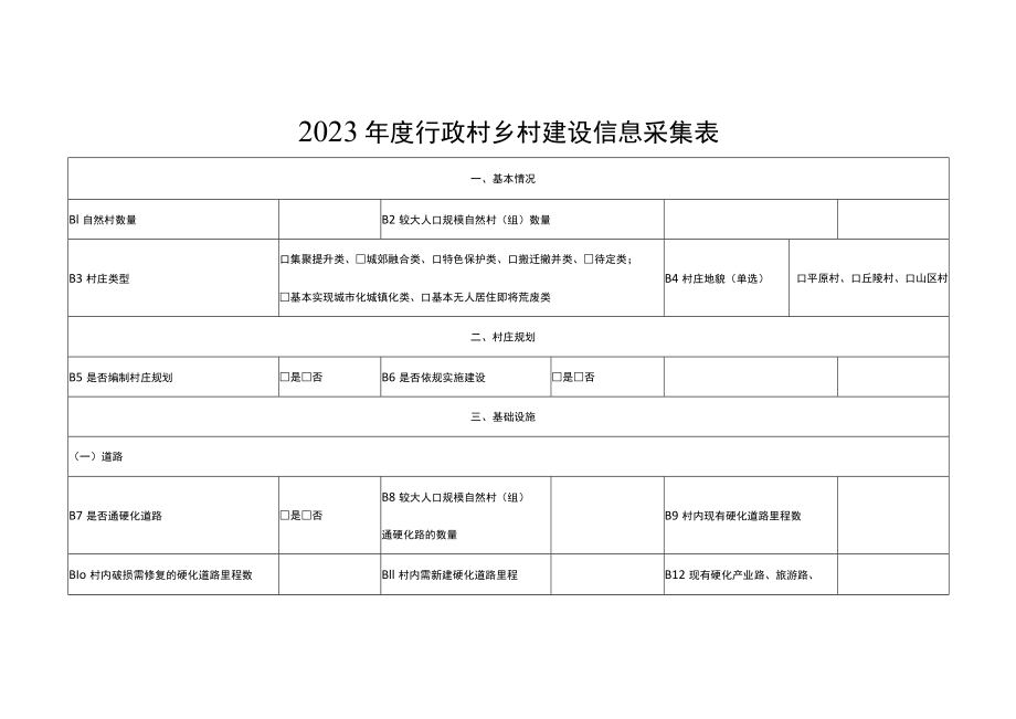 2023年度行政村乡村建设信息采集表.docx_第1页