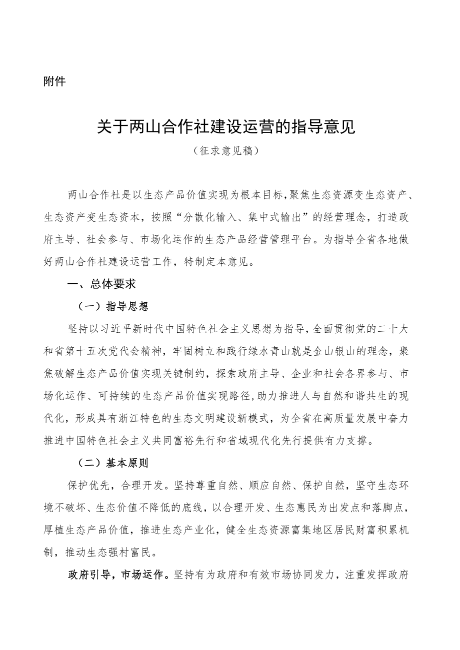 关于两山合作社建设运营的指导意见.docx_第1页